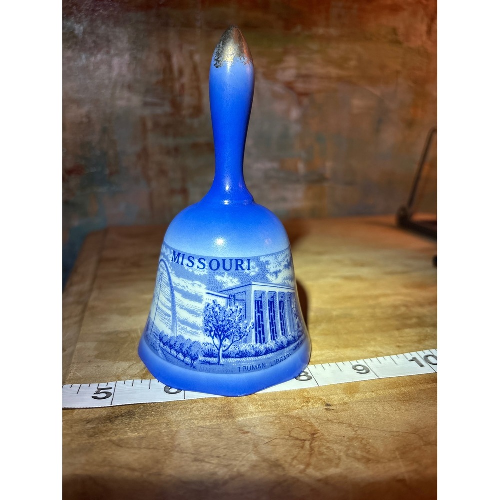 Vintage Missouri Souvenir Bell Gateway Arch Truman Library Crown Center Blue 5"